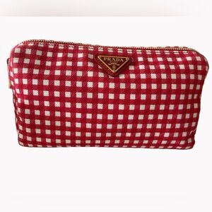 EUC - Prada Red & White Gingham Pouch